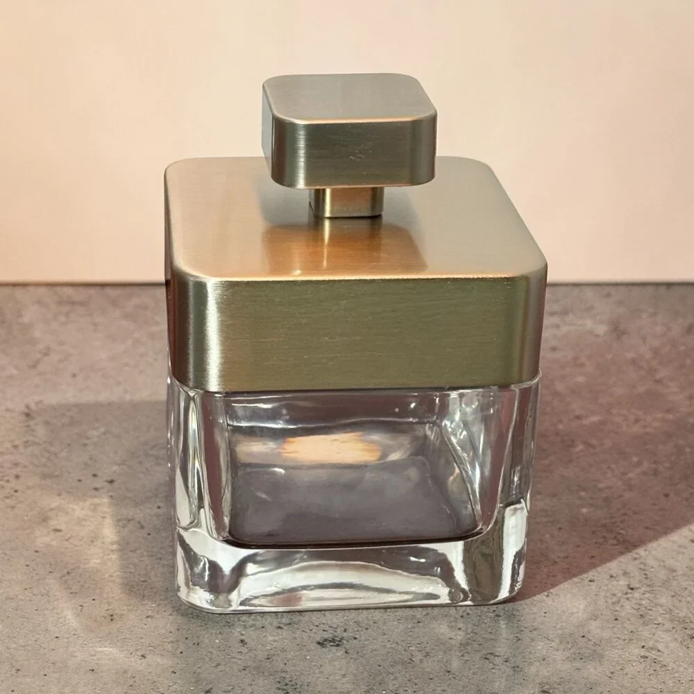 Square Thick Clear Glass Covered Storage Jar With Brushed Silver Lid